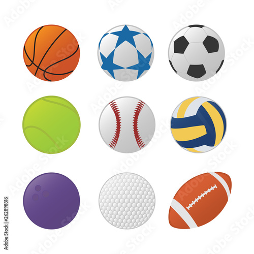 various sport ball set collection with various type sports and colorfull type - vector