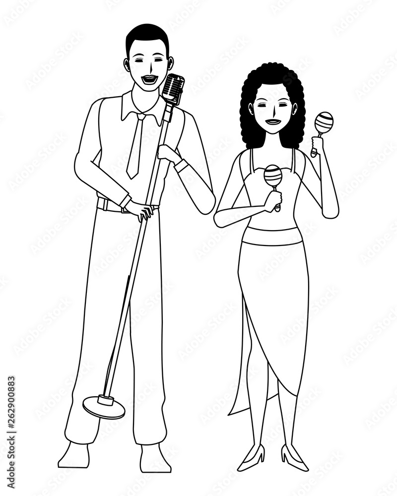 musician playing maracas and singing black and white musician playing maracas and singing black and white