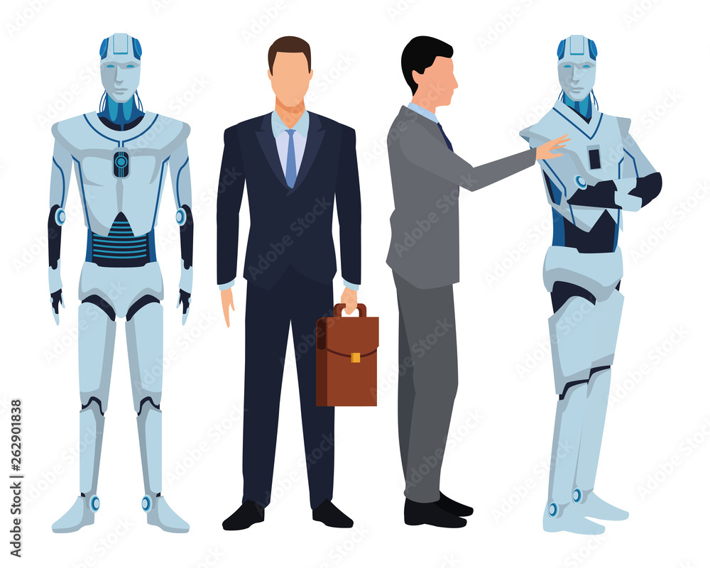 businessmen with humanoid robot
