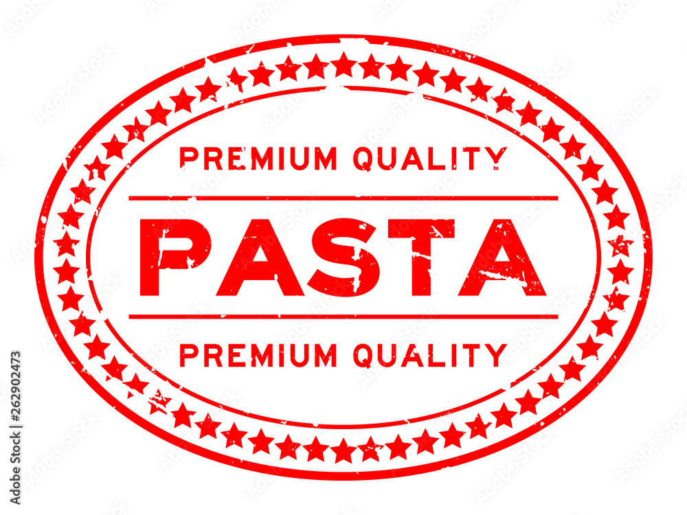 Grunge red premium quality pasta oval rubber seal stamp on white background Grunge red premium quality pasta oval rubber seal stamp on white background