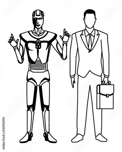 humanoid robot and businessman black and white