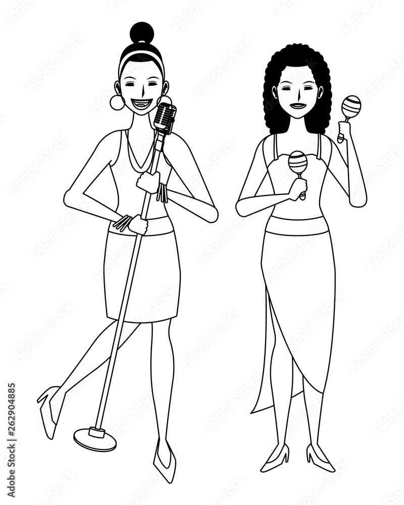 musician playing maracas and singing black and white musician playing maracas and singing black and white