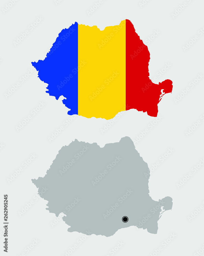 Fototapeta premium Contour of Romania in grey and in flag colors