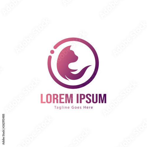 Cat logo template design. Cat logo with modern frame isolated on white background