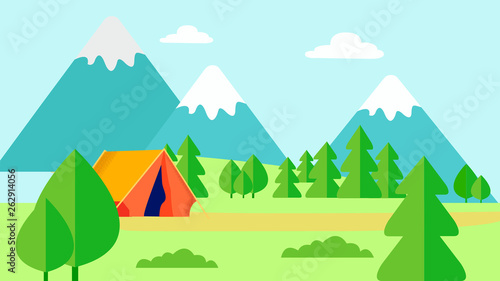 Wild Nature Rest  Camping Flat Vector Illustration