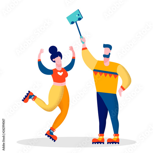 Married Bloggers Couple Vector Flat Illustration