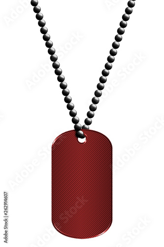 red chrome metal tag and necklace.