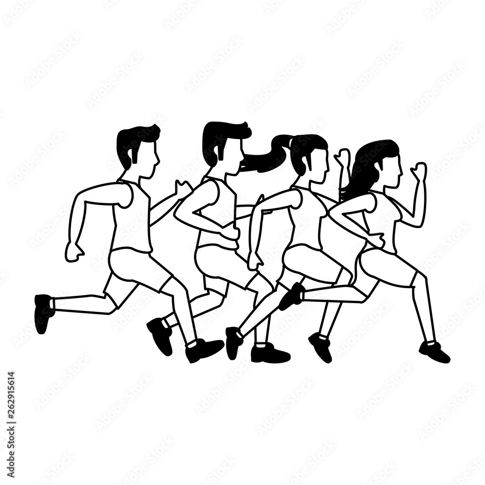 Fitness people running in black and white Fitness people running in black and white