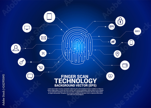 vector thumbprint icon with functional icon. background concept for finger scan technology and privacy access.