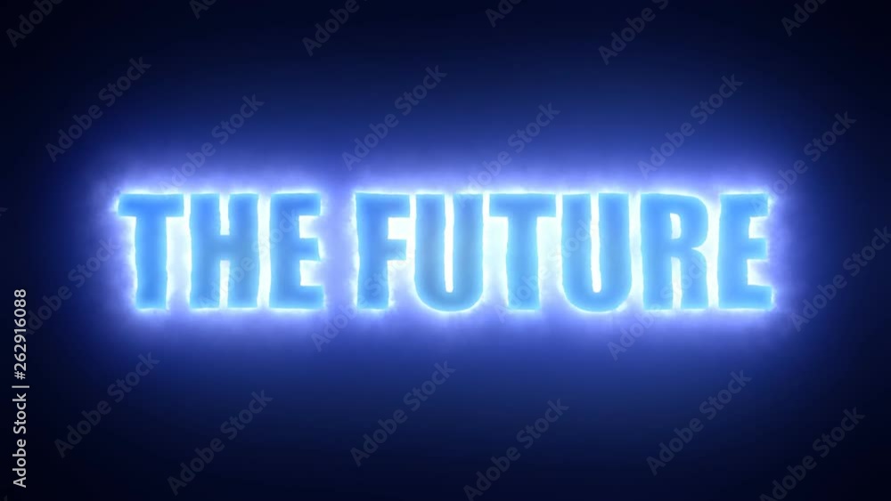 The text The Future, surrounded by an energetic cloud of electricity. Blue tones, black background. The text The Future, surrounded by an energetic cloud of electricity. Blue tones, black background.