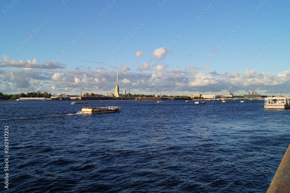 boat on the river Neva in front Peter and Paul Fortress, Saint-Petersburg, Russia boat on the river Neva in front Peter and Paul Fortress, Saint-Petersburg, Russia