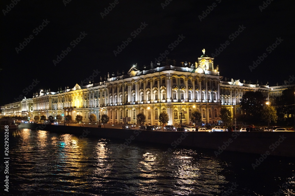 Hermitage museum in night, Saint-Petersburg, Russia