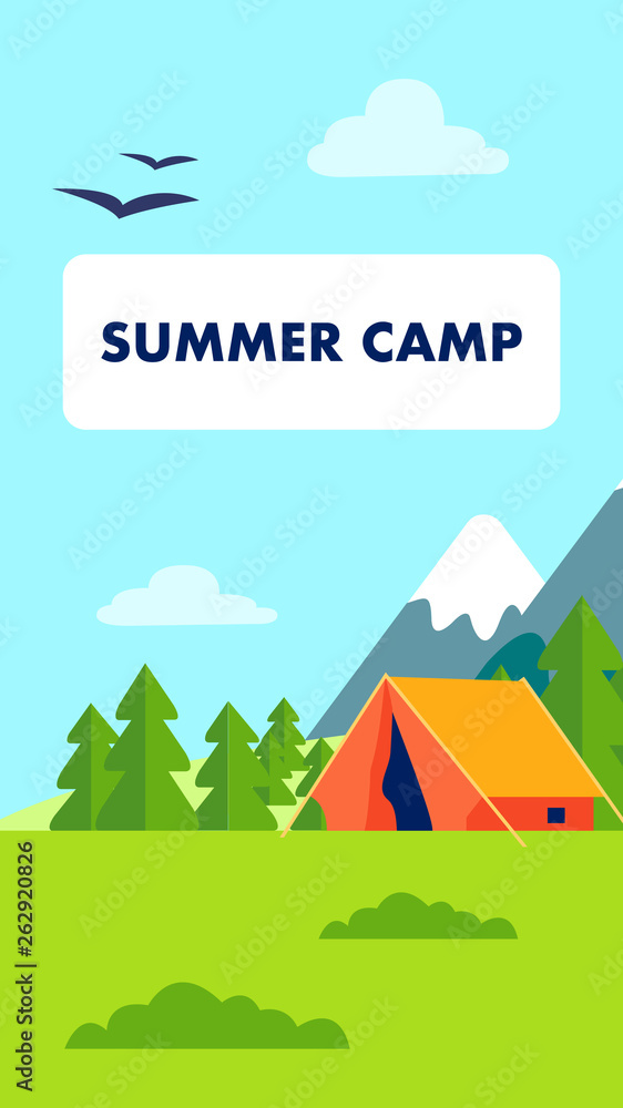 Summer Camp Flyer, Brochure Vector Illustration