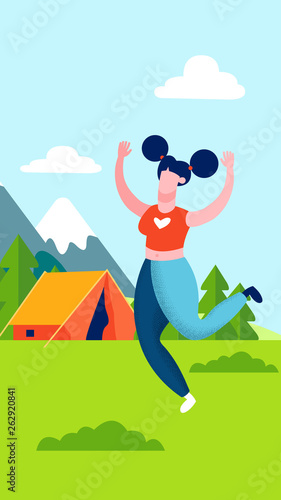 Mountain Tourism, Camping Flat Color Illustration