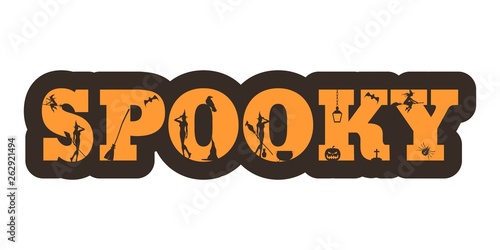 Spooky word and silhouettes on them. Halloween theme sticker
