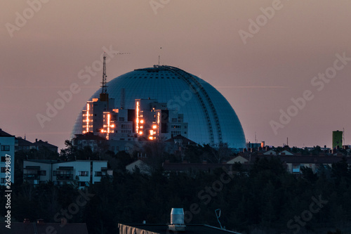Photography Stockholm, Sweden The Ericsson Globe arean at dawn.
