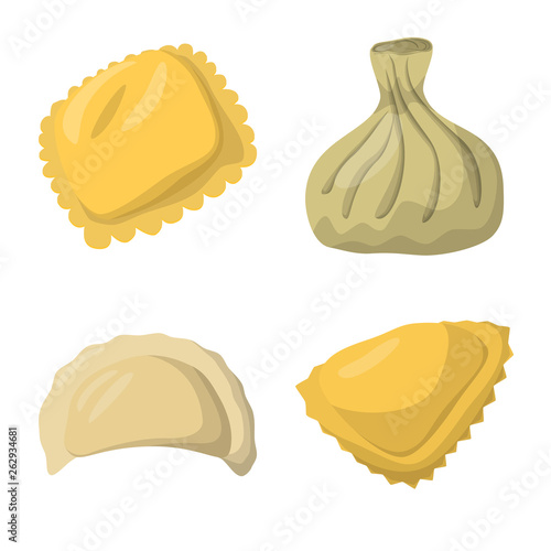 Vector illustration of dumplings and food  sign. Set of dumplings and stuffed stock symbol for web.
