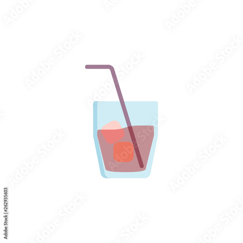 Lemonade glass with ice and straw flat icon, Iced tea glass vector sign, colorful pictogram isolated on white. Symbol, logo illustration. Flat style design