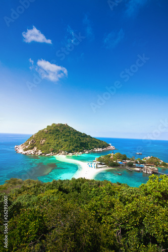 blue sky and clear cloud on nang yuan island at koh tao thailand in a summer day on beautiful nature seascape background 