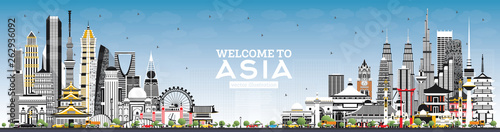 Welcome to Asia Skyline with Gray Buildings and Blue Sky.