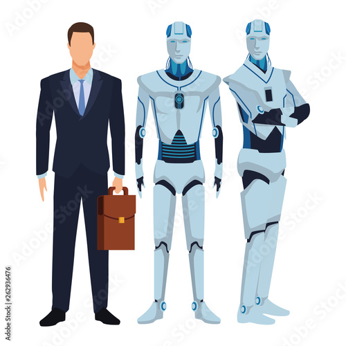 humanoid robot and businessman