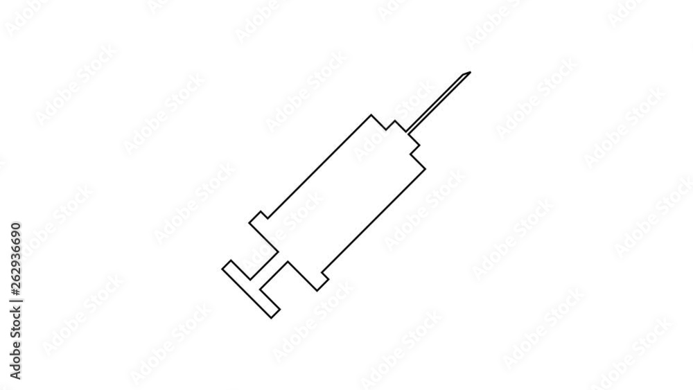 Grey Syringe line icon on white background. Syringe for vaccine, vaccination, injection, flu shot. Medical equipment. 4K Video motion graphic animation Grey Syringe line icon on white background. Syringe for vaccine, vaccination, injection, flu shot. Medical equipment. 4K Video motion graphic animation