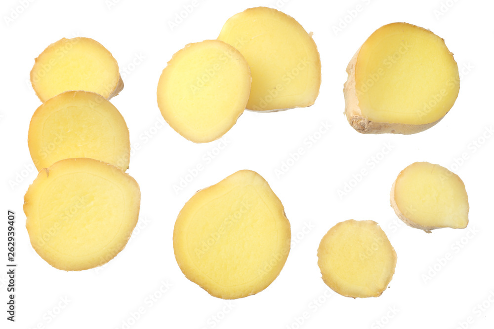 sliced ginger isolated on white background top view sliced ginger isolated on white background top view