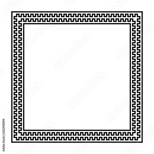 square vector frame with seamless meander pattern. greek fret repeated motif. greek key. meandros decorative border. simple black and white background. classic ornament