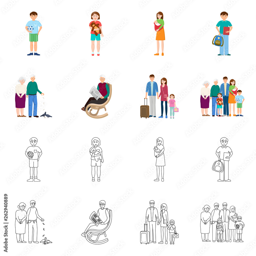 Isolated object of character and avatar sign. Collection of character and portrait stock vector illustration. Isolated object of character and avatar sign. Collection of character and portrait stock vector illustration.