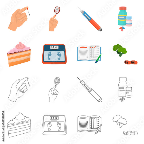 Vector illustration of diet and treatment  sign. Collection of diet and medicine stock vector illustration.