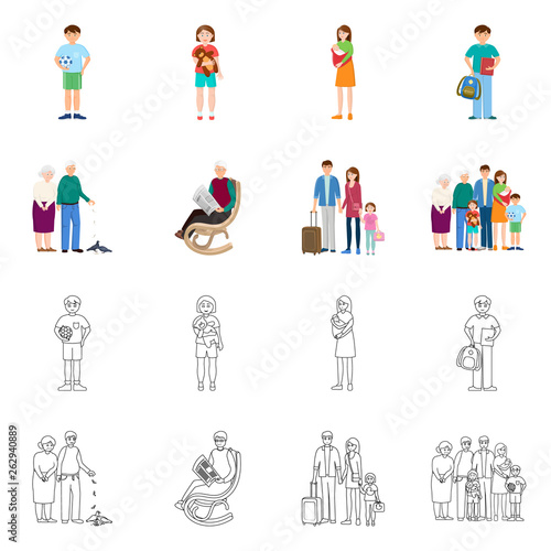 Isolated object of character and avatar sign. Collection of character and portrait stock vector illustration.