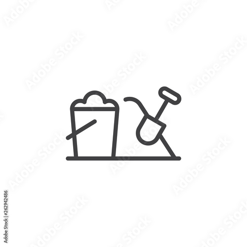 Sand bucket and shovel line icon. linear style sign for mobile concept and web design. Toy bucket and spade outline vector icon. Sandbox Symbol, logo illustration