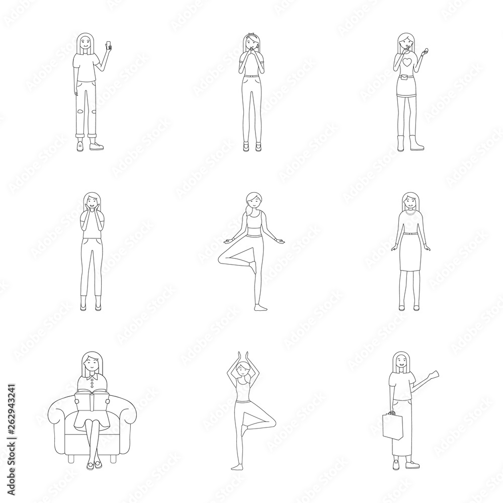 Vector design of posture and mood icon. Set of posture and female stock symbol for web. Vector design of posture and mood icon. Set of posture and female stock symbol for web.