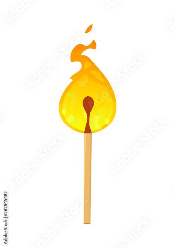 Burning match with fire isolated on white background