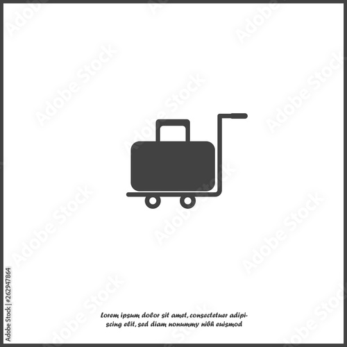 Vector icon trolley with a suitcase. Symbol service, porter in the hotel on white isolated background.
