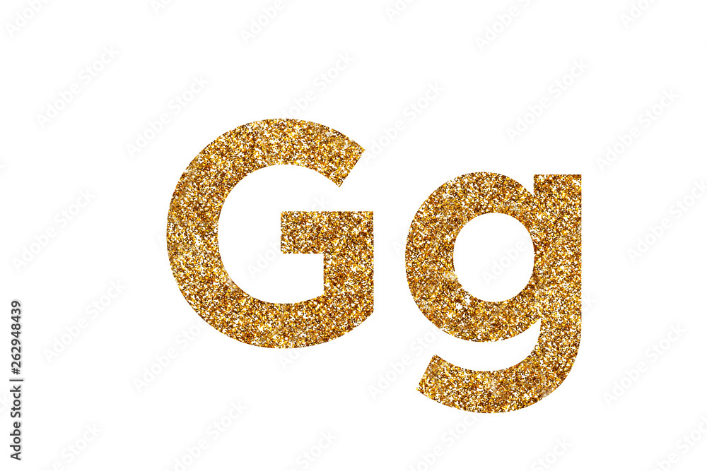 Character G. Letters and Numbers from golden grains of sand. English alphabet. Isolated on white background. Character G. Letters and Numbers from golden grains of sand. English alphabet. Isolated on white background.