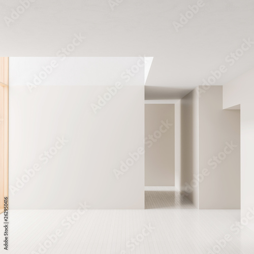 Empty room interior background. Modern empty bright interior with blank white walls. 3D illustration.
