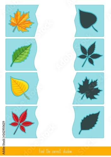 Matching game for kids. Logic activity. Find the correct shadow