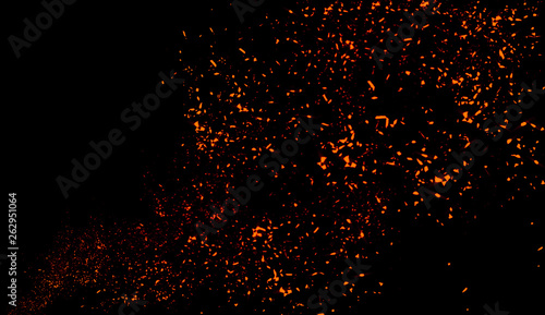 Colorful particles effect dust debris isolated on black background  motion powder spray burst texture.