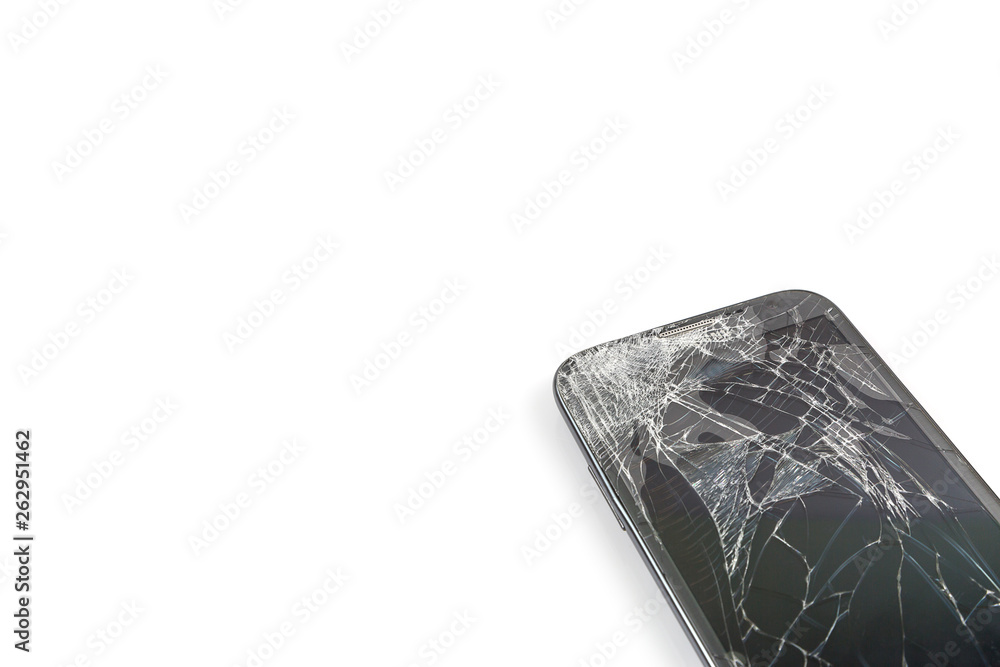 Smartphone drop to the floor and screen damage broken isolated on white Smartphone drop to the floor and screen damage broken isolated on white
