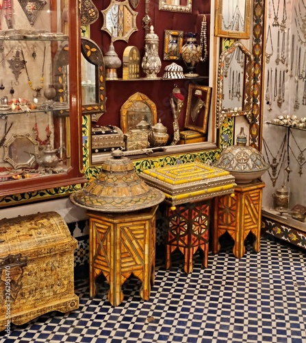 March 12, 2019, city of Fez, Morocco: Luxurious Asian-Moorish household items