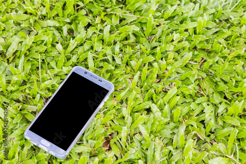 Smart phone on green grass