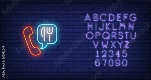 Neon icon of food ordering