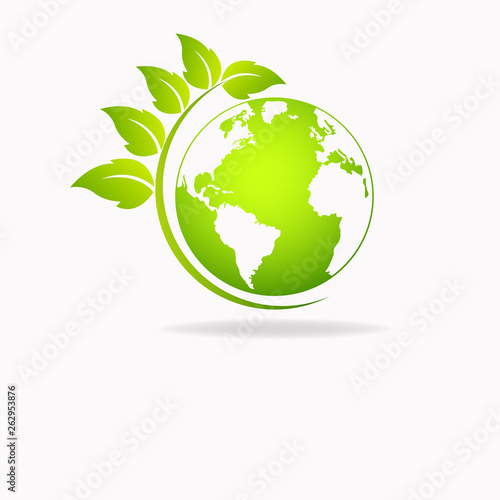 Green earth ,Green leaf paper art. Ecology concept. white background