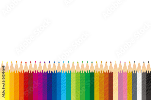 規則正しく並んだ色鉛筆の背景（アナログタッチ手描き）｜色鉛筆セット｜白背景｜ベクターデータ, Colored pencils set