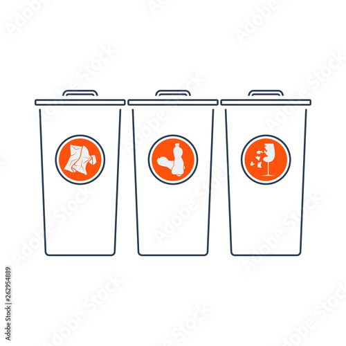 Garbage Containers With Separated Trash Icon