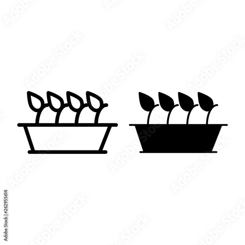 Pot sprouts line and glyph icon. Sprouts in long pot vector illustration isolated on white. Flowerpot outline style design, designed for web and app. Eps 10.