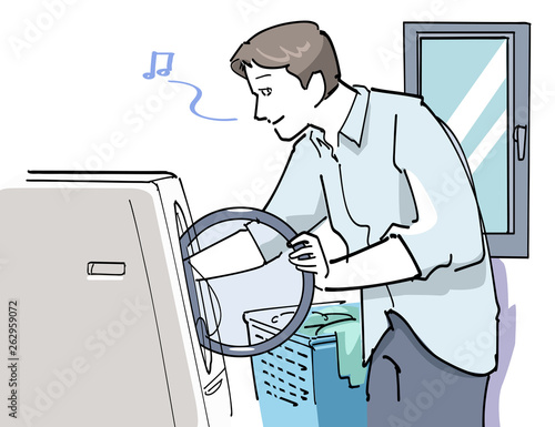 洗濯をする男性