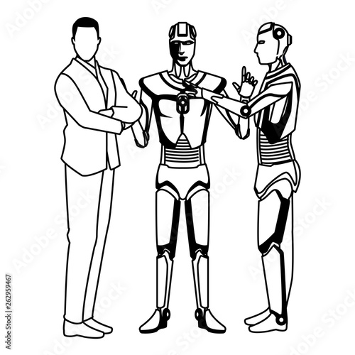 humanoid robot and businessman black and white