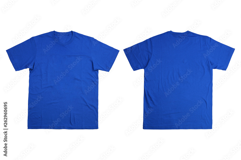 Front and back blue t-shirt mockup on white background Stock Photo ...